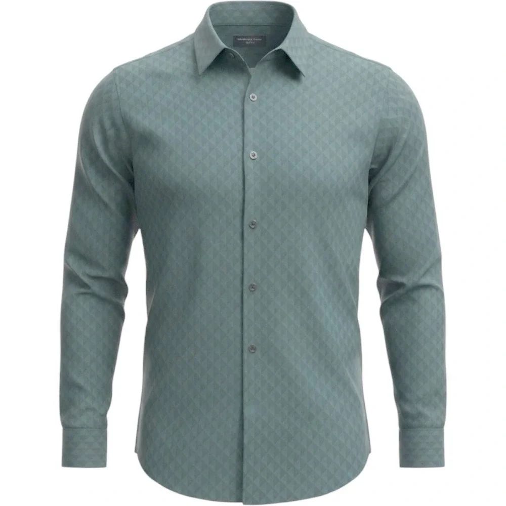 Shaquille O'Neal XLG Button Down Shirt Mens LT Green Diamond Geometric‎ Tall NWT